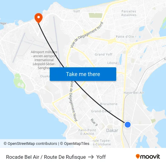 Rocade Bel Air / Route De Rufisque to Yoff map