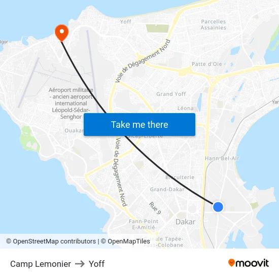 Camp Lemonier to Yoff map