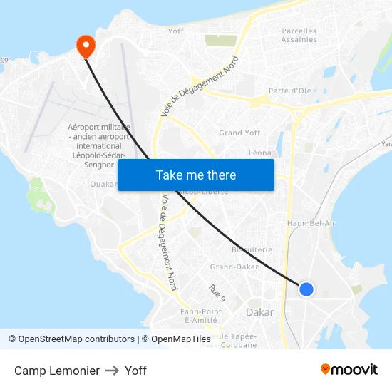 Camp Lemonier to Yoff map