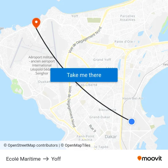 Ecolé Marítime to Yoff map
