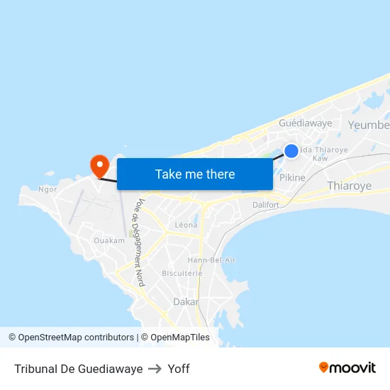 Tribunal De Guediawaye to Yoff map