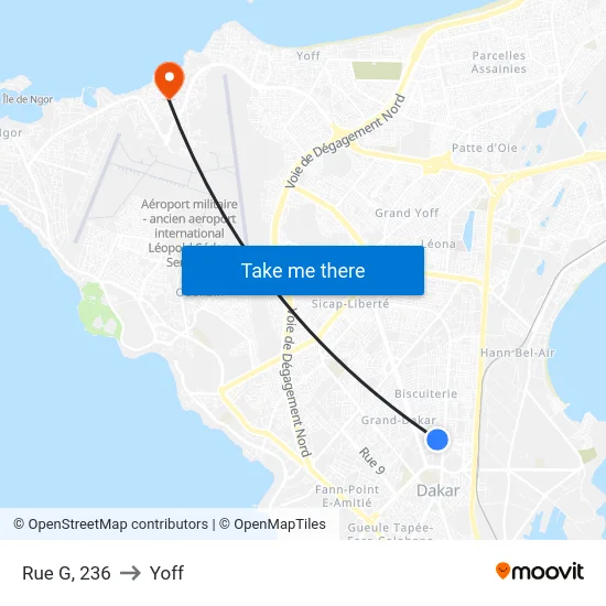 Rue G, 236 to Yoff map