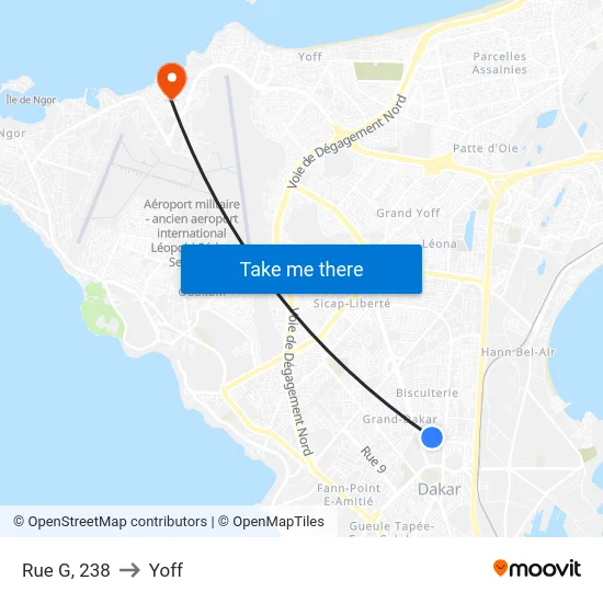 Rue G, 238 to Yoff map