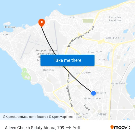 Allees Cheikh Sidaty Aidara, 709 to Yoff map