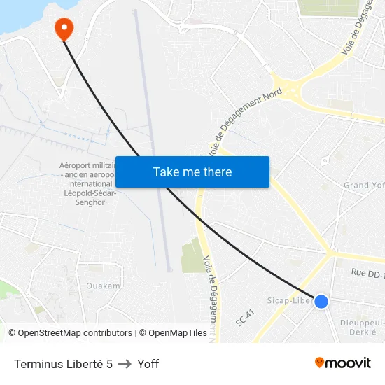 Terminus Liberté 5 to Yoff map