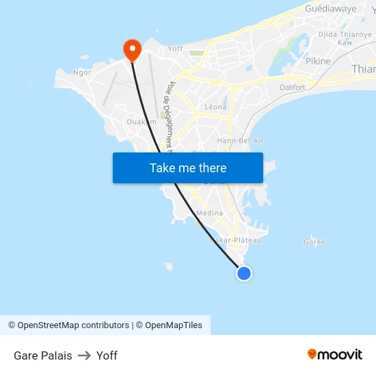 Gare Palais to Yoff map