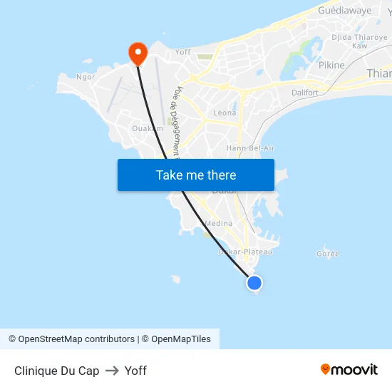 Clinique Du Cap to Yoff map