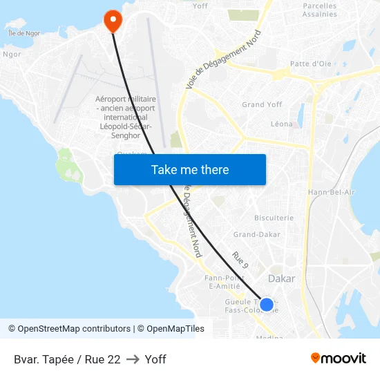 Bvar. Tapée / Rue 22 to Yoff map