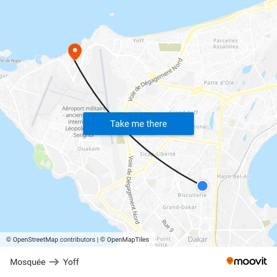Mosquée to Yoff map