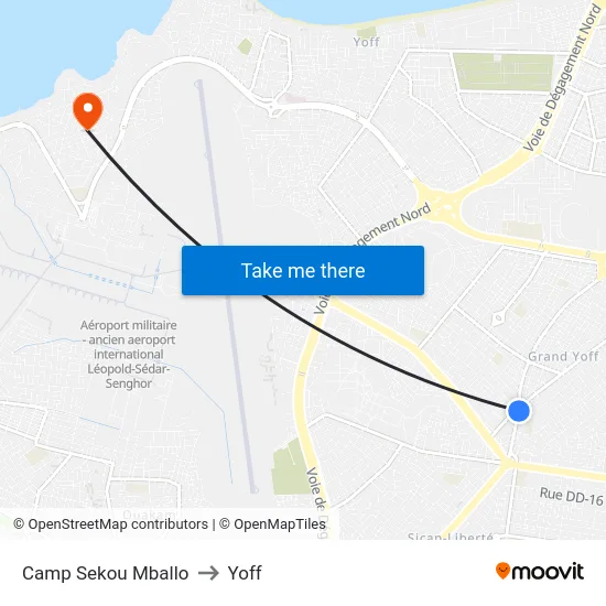 Camp Sekou Mballo to Yoff map
