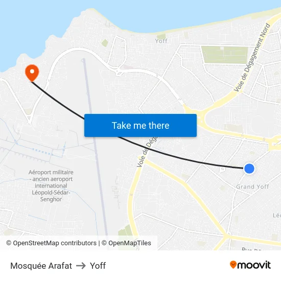 Mosquée Arafat to Yoff map