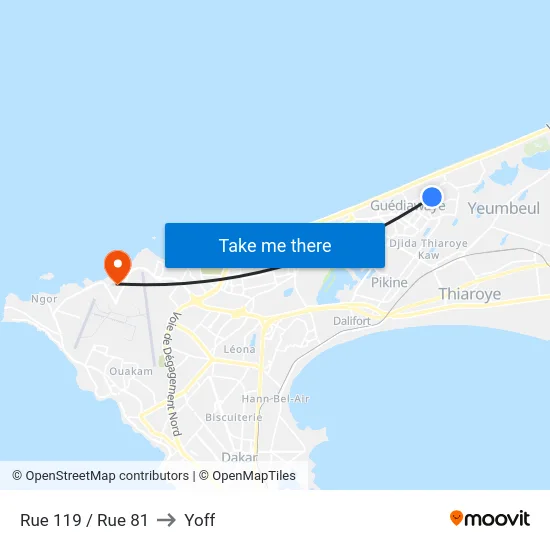 Rue 119 / Rue 81 to Yoff map