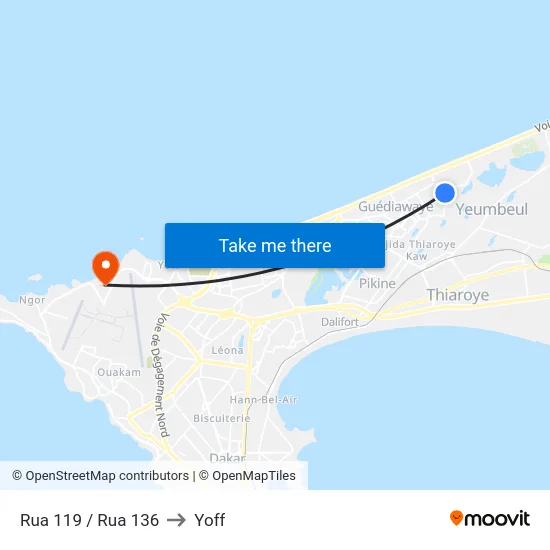 Rua 119 / Rua 136 to Yoff map