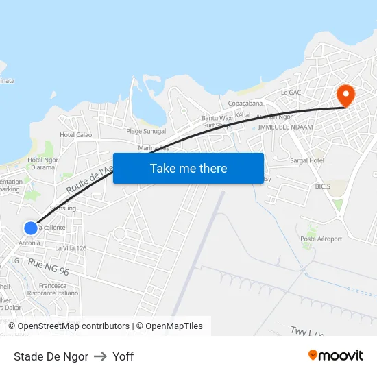 Stade De Ngor to Yoff map