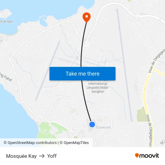 Mosquée Kay to Yoff map