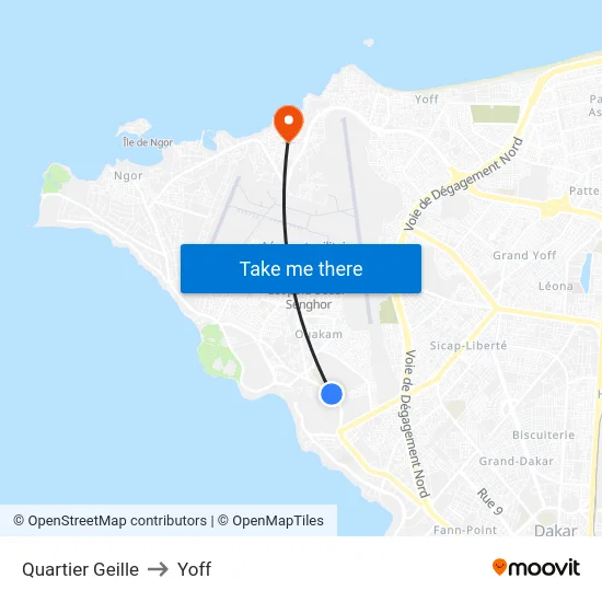 Quartier Geille to Yoff map