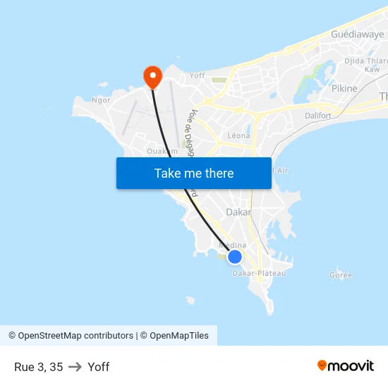 Rue 3, 35 to Yoff map