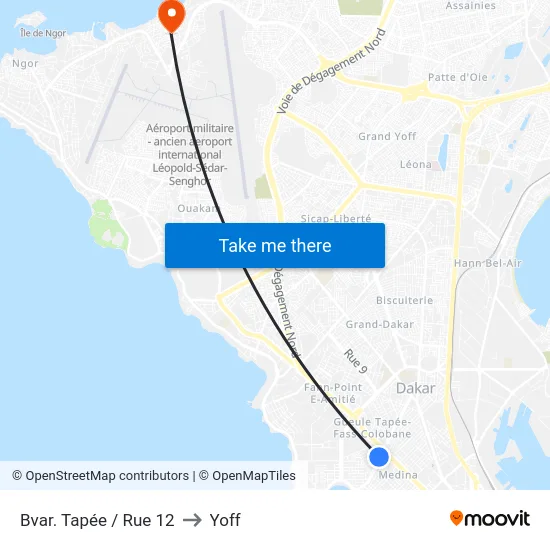 Bvar. Tapée / Rue 12 to Yoff map