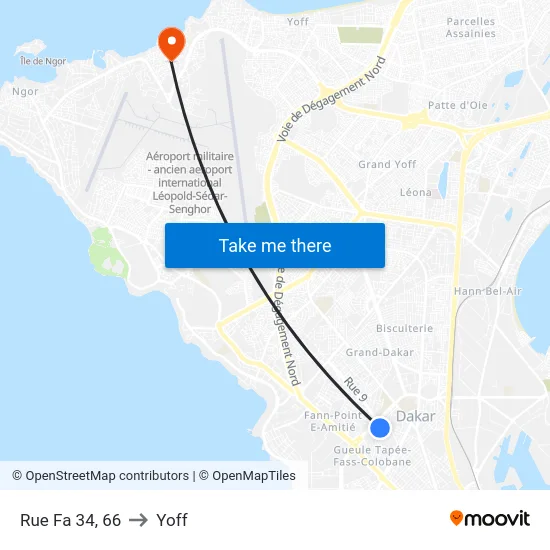 Rue Fa 34, 66 to Yoff map