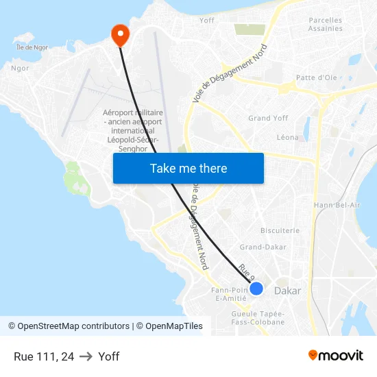 Rue 111, 24 to Yoff map