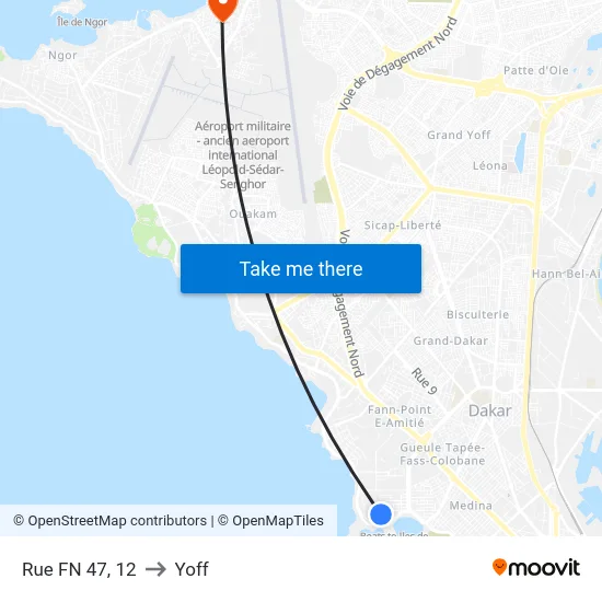 Rue FN 47, 12 to Yoff map