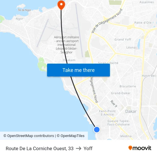 Route De La Corniche Ouest, 33 to Yoff map