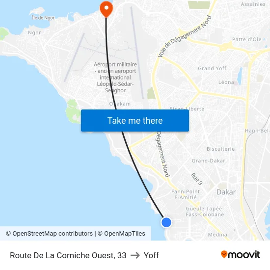 Route De La Corniche Ouest, 33 to Yoff map