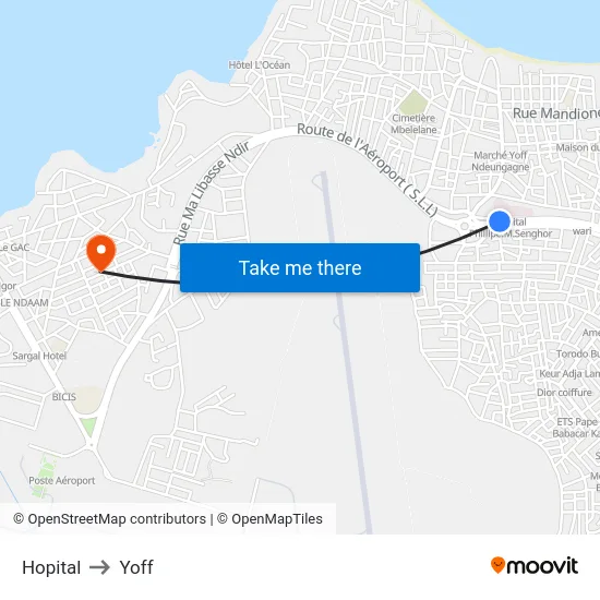 Hopital to Yoff map