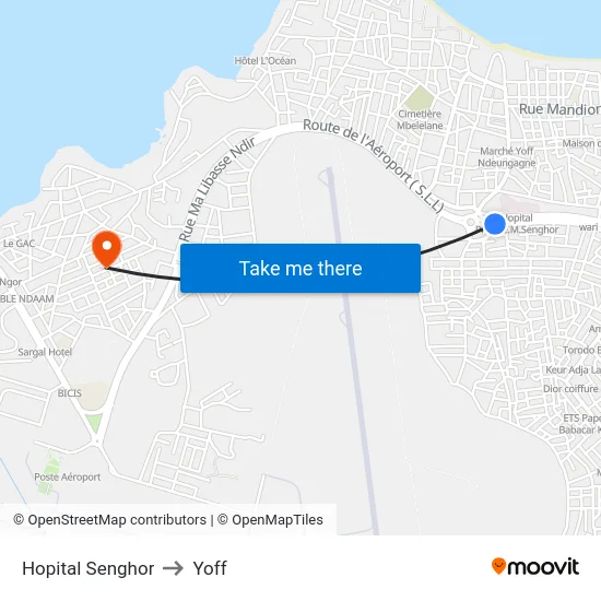 Hopital Senghor to Yoff map