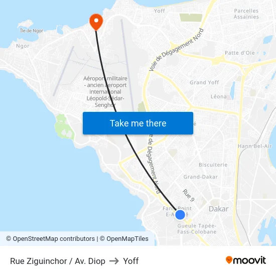 Rue Ziguinchor / Av. Diop to Yoff map