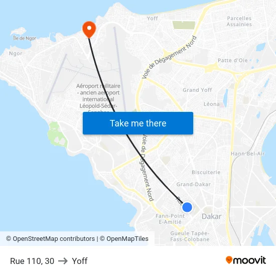 Rue 110, 30 to Yoff map