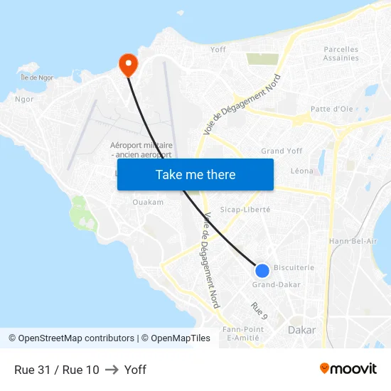 Rue 31 / Rue 10 to Yoff map