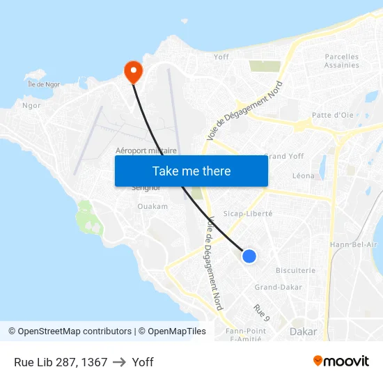 Rue Lib 287, 1367 to Yoff map