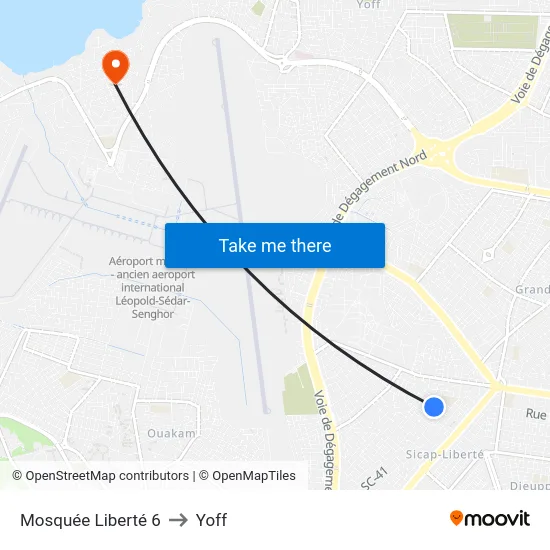 Mosquée Liberté 6 to Yoff map