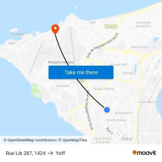 Rue Lib 287, 1424 to Yoff map