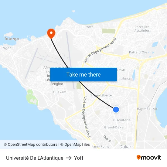 Université De L'Atlantique to Yoff map