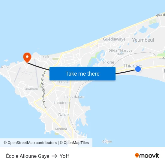École Alioune Gaye to Yoff map