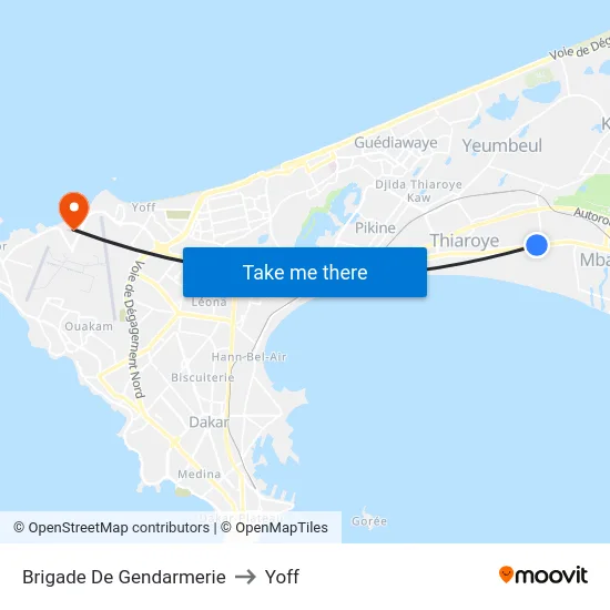 Brigade De Gendarmerie to Yoff map