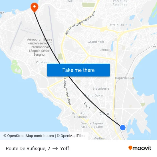 Route De Rufisque, 2 to Yoff map