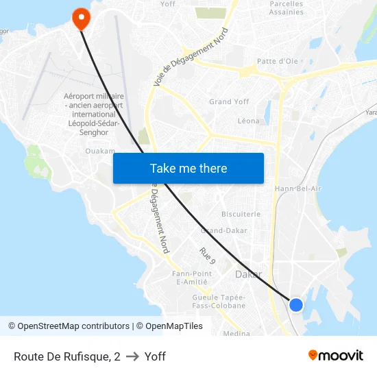 Route De Rufisque, 2 to Yoff map
