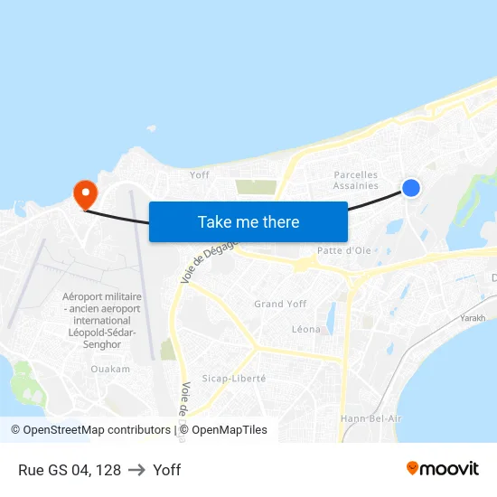 Rue GS 04, 128 to Yoff map