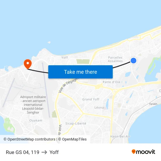 Rue GS 04, 119 to Yoff map