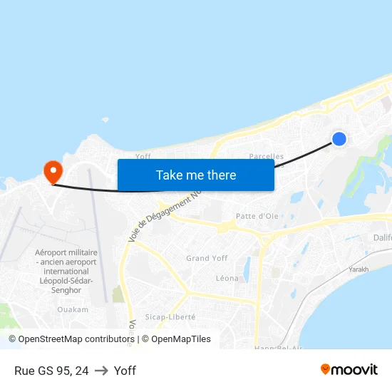 Rue GS 95, 24 to Yoff map