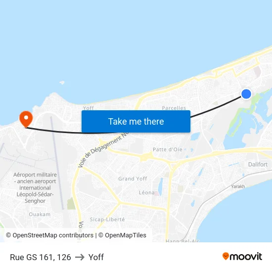 Rue GS 161, 126 to Yoff map
