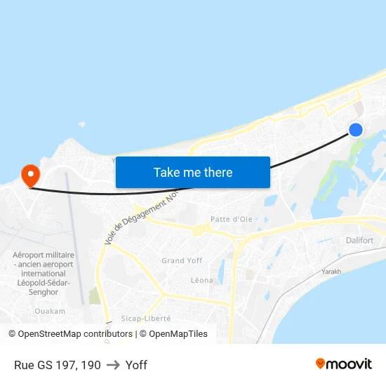 Rue GS 197, 190 to Yoff map
