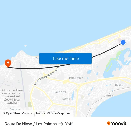 Route De Niaye / Las Palmas to Yoff map