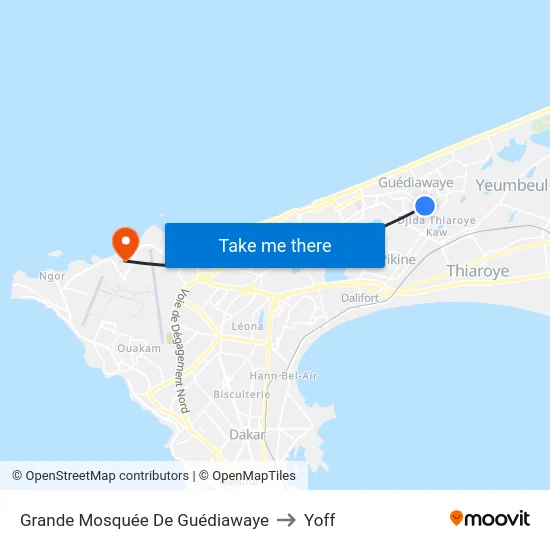 Grande Mosquée De Guédiawaye to Yoff map