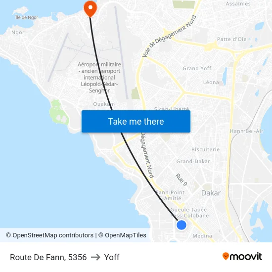 Route De Fann, 5356 to Yoff map