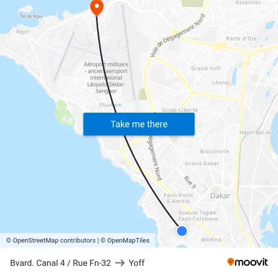 Bvard. Canal 4 / Rue Fn-32 to Yoff map