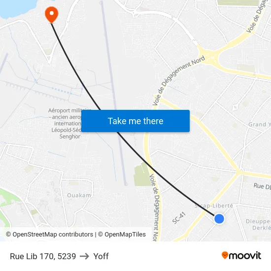 Rue Lib 170, 5239 to Yoff map